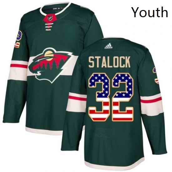 Youth Adidas Minnesota Wild 32 Alex Stalock Authentic Green USA Flag Fashion NHL Jersey